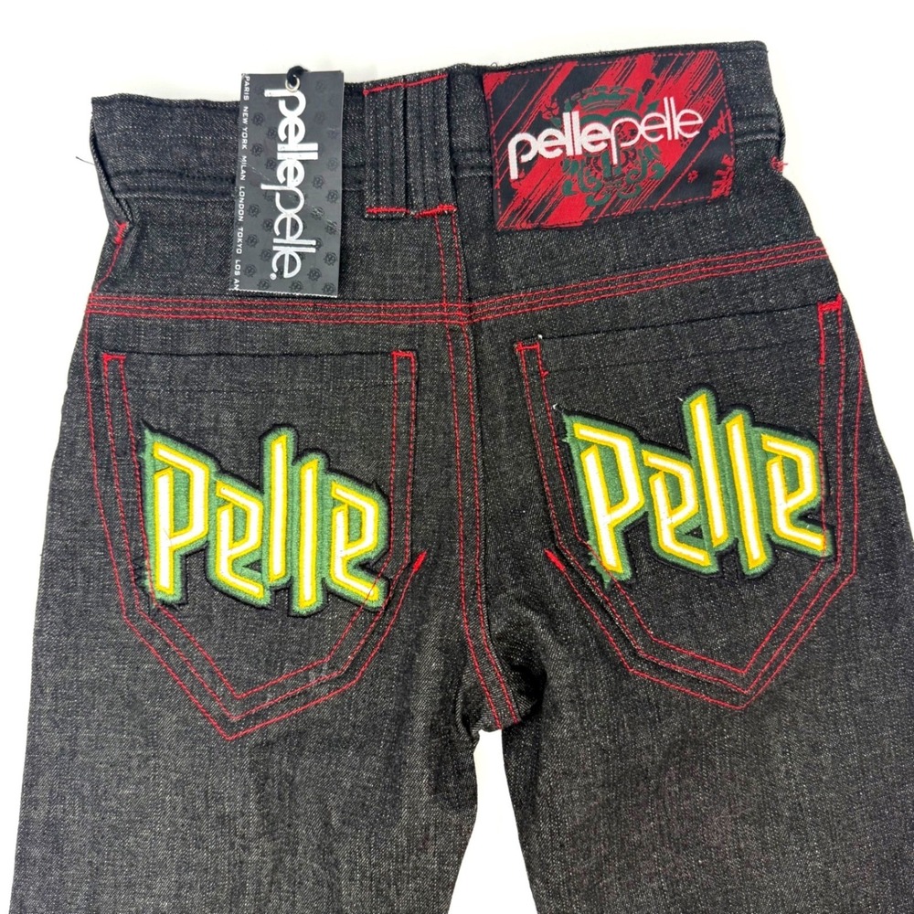 Pelle Pelle Boys Dark Wash Red Contrast Stitch Embroidered Jeans Size 6 NEW